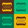 Pop art Dentures model icon isolated on color background. Teeth of the upper jaw. Dental concept. Vector Royalty Free Stock Photo