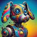 A pop art depiction of a colorful and whimsical robot dog, photo