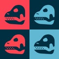 Pop art Dinosaur skull icon isolated on color background. Vector