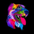 Pop art dog. Vector illustration colorful dog muzzle.