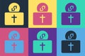 Pop art Donation for church icon isolated on color background. Vector