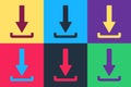 Pop art Download icon isolated on color background. Upload button. Load symbol. Arrow point to down. Vector
