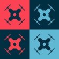 Pop art Drone flying icon isolated on color background. Quadrocopter with video and photo camera symbol. Vector Royalty Free Stock Photo