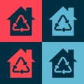 Pop art Eco House with recycling symbol icon isolated on color background. Ecology home with recycle arrows. Vector Royalty Free Stock Photo