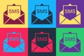 Pop art Envelope icon isolated on color background. Received message concept. New, email incoming message, sms. Mail Royalty Free Stock Photo
