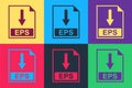 Pop art EPS file document icon. Download EPS button icon isolated on color background. Vector Royalty Free Stock Photo