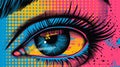 pop art eye illustration, pop art style creative poster illustration background featuring a close-up of a human eye in