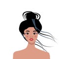 Pop art face of an oriental lady. Young beautiful Japanese woman with red lips, with a high hairstyle Royalty Free Stock Photo