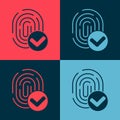 Pop art Fingerprint icon isolated on color background. ID app icon. Identification sign. Touch id. Vector Royalty Free Stock Photo