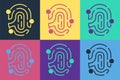 Pop art Fingerprint icon isolated on color background. ID app icon. Identification sign. Touch id. Vector Royalty Free Stock Photo