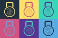 Pop art Fingerprint with lock icon isolated on color background. ID app icon. Identification sign. Touch id. Vector Royalty Free Stock Photo