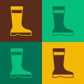 Pop art Fishing boots icon isolated on color background. Waterproof rubber boot. Gumboots for rainy weather, fishing