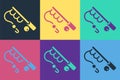 Pop art Fishing rod icon isolated on color background. Fishing equipment and fish farming topics. Vector