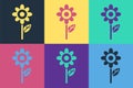 Pop art Flower icon isolated on color background. Vector Royalty Free Stock Photo