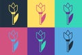Pop art Flower tulip icon isolated on color background. Vector Royalty Free Stock Photo