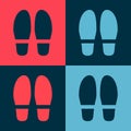 Pop art Footsteps icon isolated on color background. Detective is investigating. To follow in the footsteps. Vector