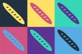 Pop art French baguette bread icon isolated on color background. Vector Royalty Free Stock Photo