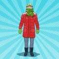 Pop Art Frozen Man in Warm Winter Clothes. Cold Weather Royalty Free Stock Photo