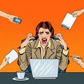 Pop Art Frustrated Stressed Business Woman Screaming at Multi Tasking Office Work Royalty Free Stock Photo