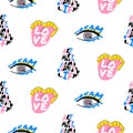 Pop art fun seamless funky pattern with lettering design.