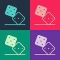 Pop art Game dice icon isolated on color background. Casino gambling. Vector Royalty Free Stock Photo