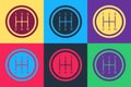 Pop art Gear shifter icon isolated on color background. Transmission icon. Vector