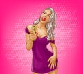 Pop art girl and golden gun vector illustration