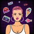 Pop art girl with stickers Royalty Free Stock Photo