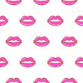 Pop art girl style pink lipstick lips seamless vector pattern.