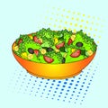 Pop art Greek salad or Horiatiki salad. Proper nutrition. Food raster. imitation comic style.