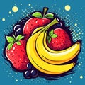 Pop Art grunge style fruit poster. Collection of retro fruits. Royalty Free Stock Photo