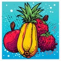 Pop Art grunge style fruit poster. Collection of retro fruits. Royalty Free Stock Photo