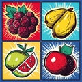 Pop Art grunge style fruit poster. Collection of retro fruits. Royalty Free Stock Photo