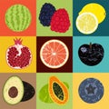 Pop Art grunge style fruit poster. Collection of retro fruits. Vintage vector set of fruits. Royalty Free Stock Photo