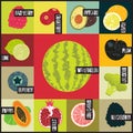 Pop Art grunge style fruit poster. Collection of retro fruits. Vintage vector set of fruits. Royalty Free Stock Photo