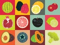 Pop Art grunge style fruit poster. Collection of retro fruits. Vintage vector set of fruits. Royalty Free Stock Photo