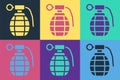 Pop art Hand grenade icon isolated on color background. Bomb explosion. Vector Royalty Free Stock Photo