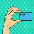 Pop art hand with money card vector illustration.