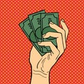 Pop art hand money vector illustration.