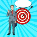 Pop Art Happy Businessman Achieved the Target. Business Success