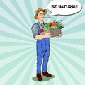 Pop Art Happy Farmer Holding Basket with Fresh Vegetables Royalty Free Stock Photo