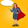 Pop Art Happy Super Business Woman in Red Cape Royalty Free Stock Photo