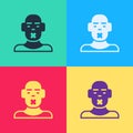 Pop art Head of deaf and dumb guy icon isolated on color background. Dumbness sign. Disability concept. Vector