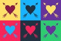 Pop art Heart with arrow icon isolated on color background. Happy Valentine's day. Cupid dart pierced to the heart. Love Royalty Free Stock Photo