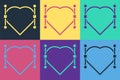 Pop art Heart with Bezier curve icon isolated on color background. Pen tool icon. Vector