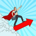 Pop Art Hero Super Businessman Flying