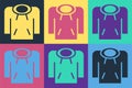 Pop art Hoodie icon isolated on color background. Hooded sweatshirt. Vector