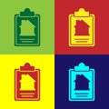 Pop art House contract icon isolated on color background. Contract creation service, document formation, application Royalty Free Stock Photo