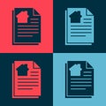 Pop art House contract icon isolated on color background. Contract creation service, document formation, application Royalty Free Stock Photo