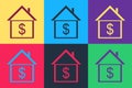 Pop art House with dollar icon isolated on color background. Home and money. Real estate concept. Vector Royalty Free Stock Photo